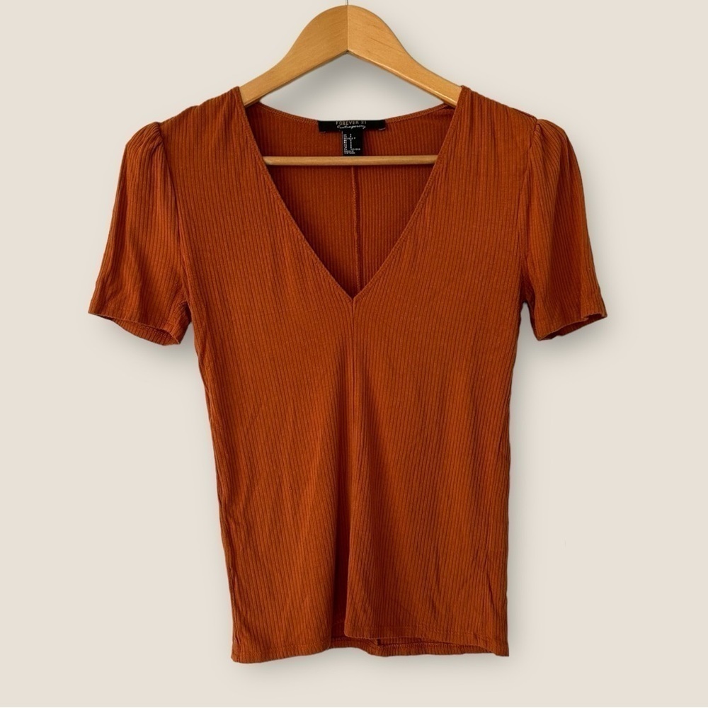 F21 Burnt Orange V-Neck Top